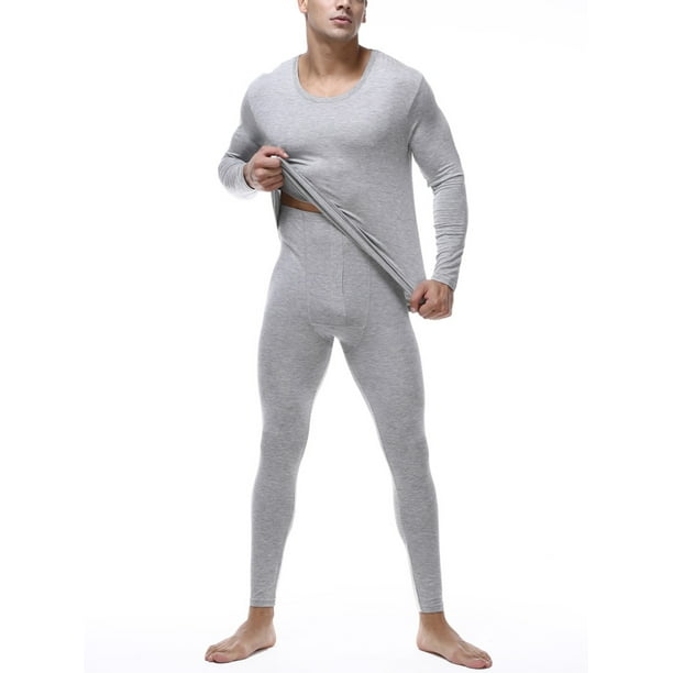 Mens Winter Thermal Underwear Pajamas Long Johns Tops Pants Nightwear Solid Fit
